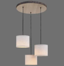 Just Light Hängelampe 3-flammig Holz Stoff B:52 cm E27 blendarm* Hängelampen|Bürolampen