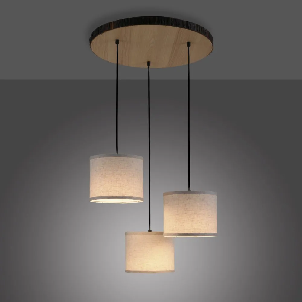 Just Light Hängelampe 3-flammig Holz Stoff B:52 cm E27 blendarm* Hängelampen|Bürolampen