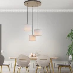 Just Light Hängelampe 3-flammig Holz Stoff B:52 cm E27 blendarm* Hängelampen|Bürolampen