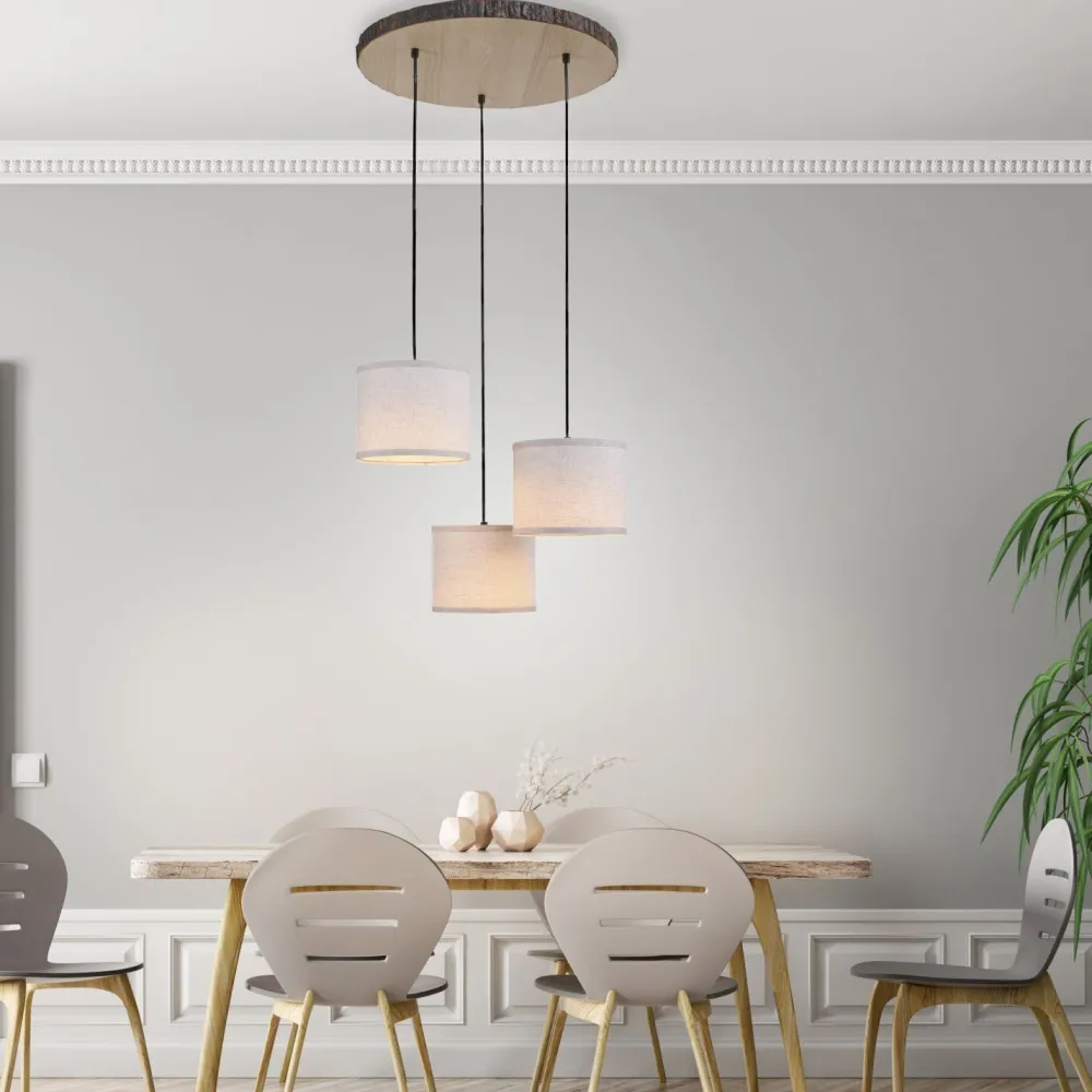 Just Light Hängelampe 3-flammig Holz Stoff B:52 cm E27 blendarm* Hängelampen|Bürolampen