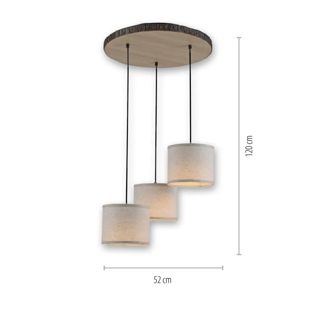Just Light Hängelampe 3-flammig Holz Stoff B:52 cm E27 blendarm* Hängelampen|Bürolampen