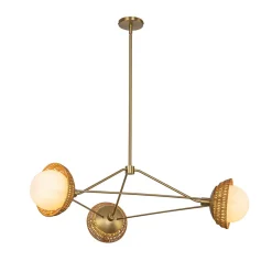 New Elstead Hängelampe 3-flammig Metall Rattan Glas E14 B:101,4 cm