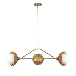 New Elstead Hängelampe 3-flammig Metall Rattan Glas E14 B:101,4 cm