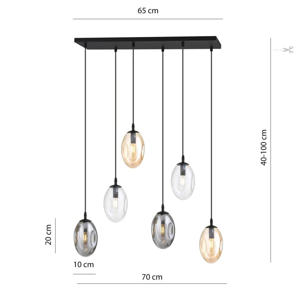 Best Emibig Hängelampe 6-flammig Rauchglas 70 cm breit CARLU