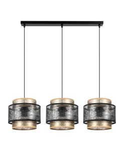 Belis Hängelampe 3-flammig Schwarz Gold E27 Stoff blendarm* Hängelampen|Bürolampen