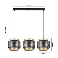 Belis Hängelampe 3-flammig Schwarz Gold E27 Stoff blendarm* Hängelampen|Bürolampen