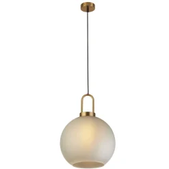 Searchlight Hängelampe Glas Ø 30 cm E27 in Messing Weiß geätzt rund* Hängelampen|Wohnzimmerlampen