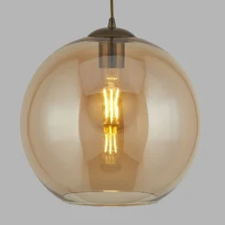 Sale Searchlight Hängelampe Glas in Bernstein Messing Antik E27 Ø 25 cm