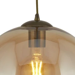 Sale Searchlight Hängelampe Glas in Bernstein Messing Antik E27 Ø 25 cm