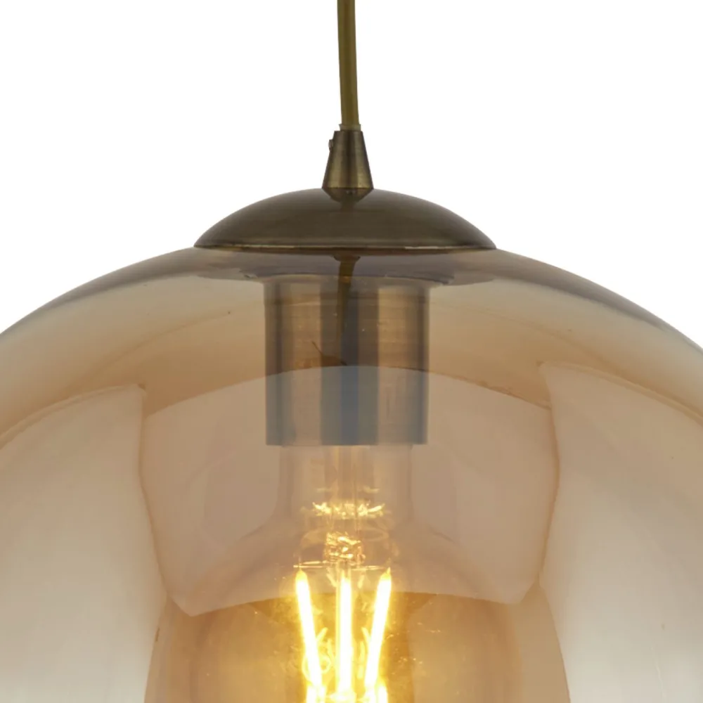 Sale Searchlight Hängelampe Glas in Bernstein Messing Antik E27 Ø 25 cm