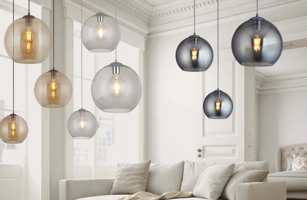 Sale Searchlight Hängelampe Glas in Bernstein Messing Antik E27 Ø 25 cm