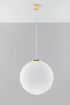Sollux Hängelampe Glas Kugelschirm Ø 40 cm Weiß Gold E27