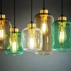 TK Lighting Hängelampe Glas Metall 6-flammig E27 Esszimmer* Jugendstil Lampen|Glaslampen