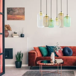 TK Lighting Hängelampe Glas Metall 6-flammig E27 Esszimmer* Jugendstil Lampen|Glaslampen