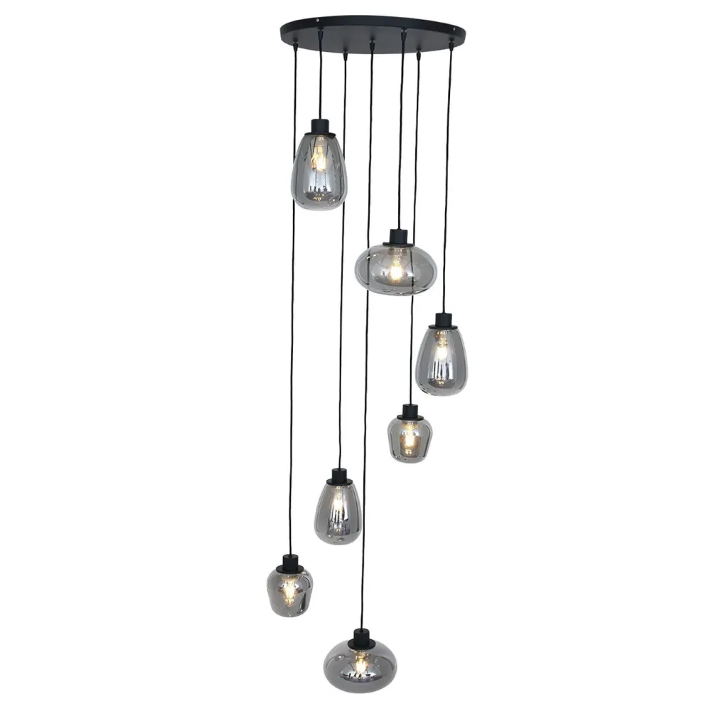 Steinhauer Hängelampe Glas Metall Schwarz Rauchgrau Ø50 cm rund* Hängelampen|Esszimmer Lampen