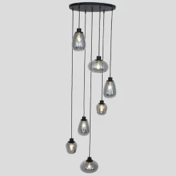 Steinhauer Hängelampe Glas Metall Schwarz Rauchgrau Ø50 cm rund* Hängelampen|Esszimmer Lampen