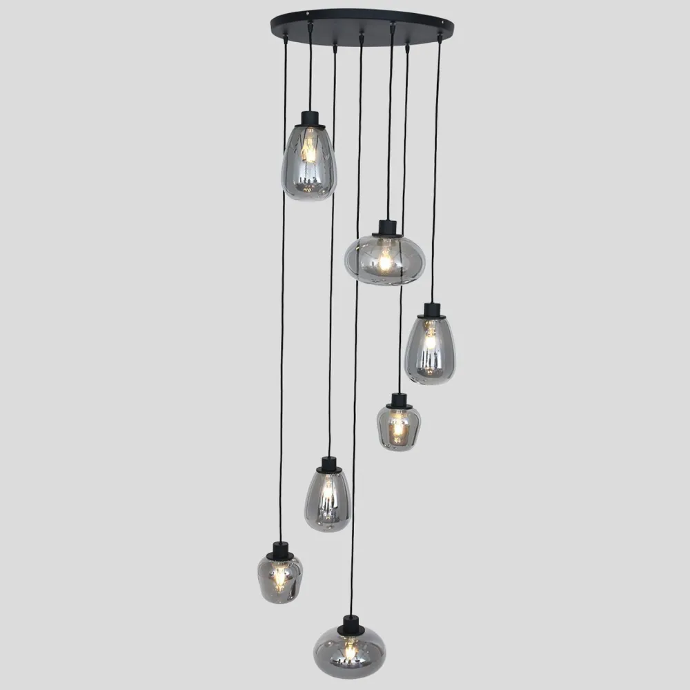 Steinhauer Hängelampe Glas Metall Schwarz Rauchgrau Ø50 cm rund* Hängelampen|Esszimmer Lampen