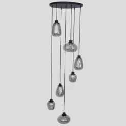 Steinhauer Hängelampe Glas Metall Schwarz Rauchgrau Ø50 cm rund* Hängelampen|Esszimmer Lampen