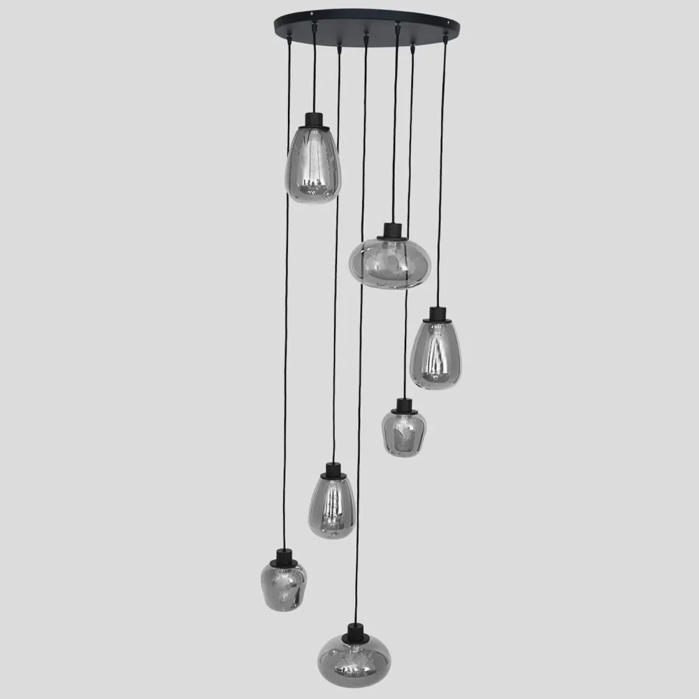 Steinhauer Hängelampe Glas Metall Schwarz Rauchgrau Ø50 cm rund* Hängelampen|Esszimmer Lampen