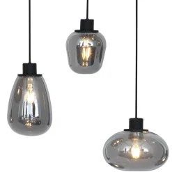 Steinhauer Hängelampe Glas Metall Schwarz Rauchgrau Ø50 cm rund* Hängelampen|Esszimmer Lampen