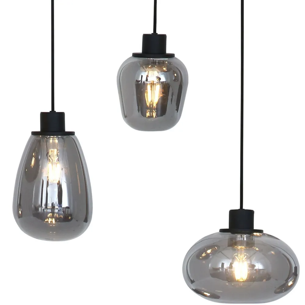 Steinhauer Hängelampe Glas Metall Schwarz Rauchgrau Ø50 cm rund* Hängelampen|Esszimmer Lampen