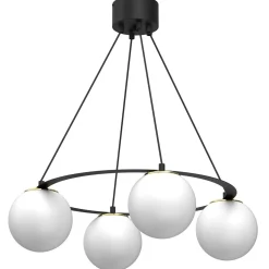 Discount Luminex Hängelampe Glas Metall Schwarz Weiß Gold E27 blendarm