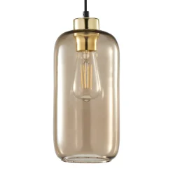 Outlet TK Lighting Hängelampe Glas Schirm Ø 14 cm Braun Gold E27