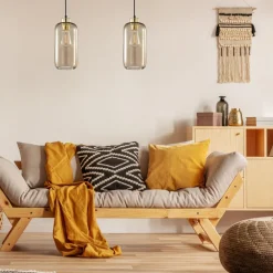 Outlet TK Lighting Hängelampe Glas Schirm Ø 14 cm Braun Gold E27