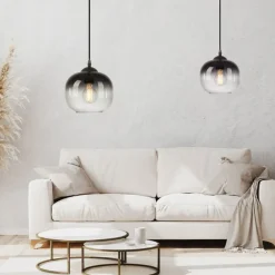 New Just Light Hängelampe Glasschirm Rauchgrau Schwarz E27 Ø19 cm rund