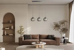 Searchlight Hängelampe Grau Chrom B: 81 cm Glas Kugel Schirm 3x E27* Hängelampen|Wohnzimmerlampen