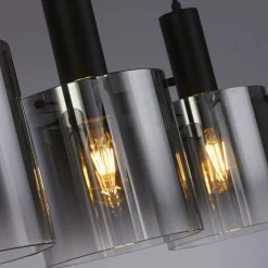 Searchlight Hängelampe Grau Schwarz B: 142 cm 4-flammig E27 Glas Metall* Wohnzimmerlampen|Glaslampen