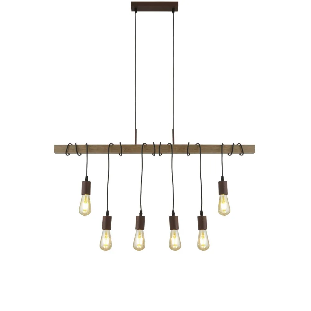 Searchlight Hängelampe Holz Balken B: 100 cm für 6x E27 Modern* Hängelampen|Bürolampen