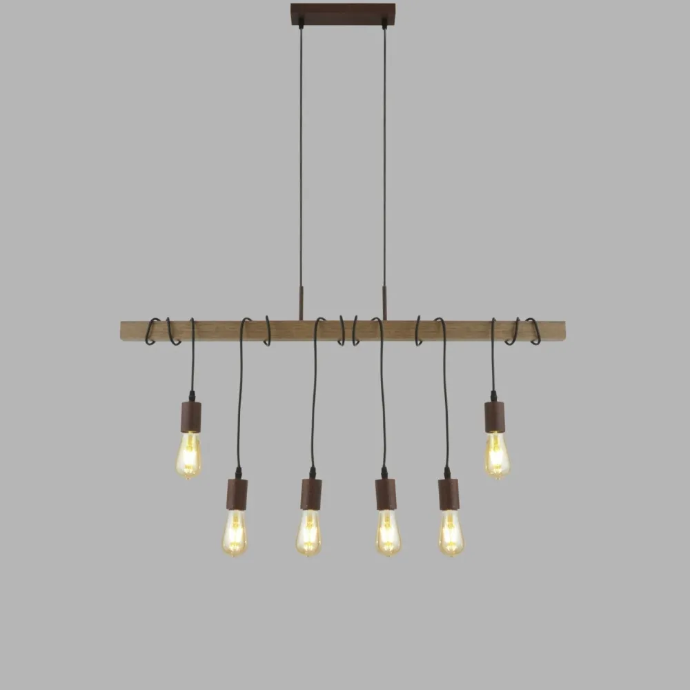 Searchlight Hängelampe Holz Balken B: 100 cm für 6x E27 Modern* Hängelampen|Bürolampen