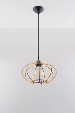 Sollux Hängelampe Holz Ø35cm Modern E27 wohnlich VIRIA* Hängelampen|Esszimmer Lampen