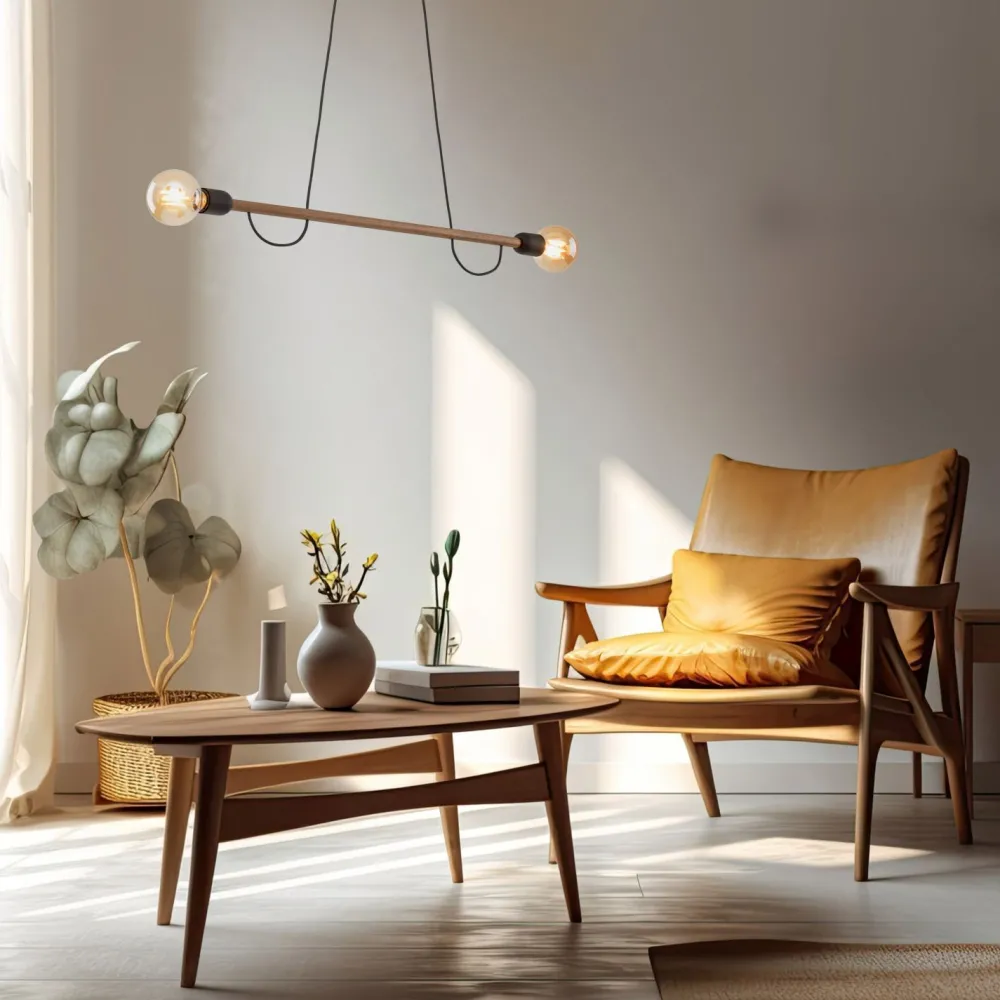 TK Lighting Hängelampe Holz Metall 93 cm lang H: max. 160 cm 2x E27