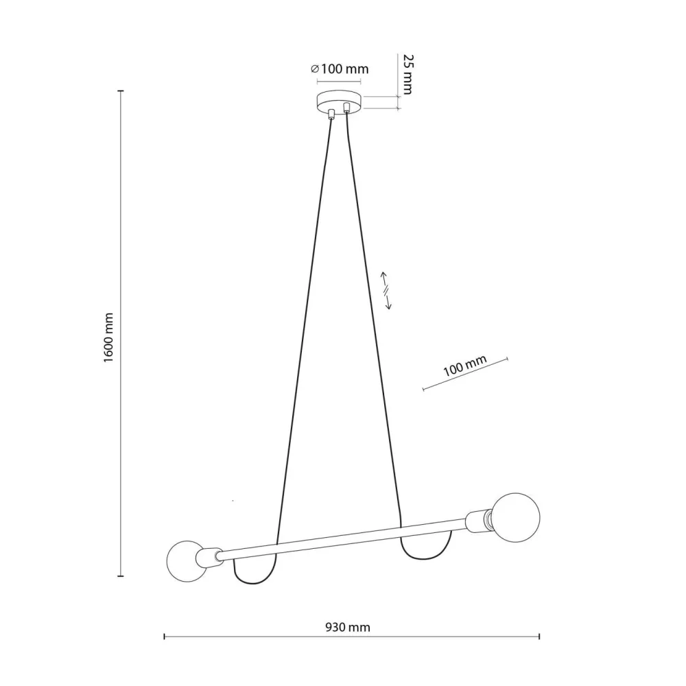 TK Lighting Hängelampe Holz Metall 93 cm lang H: max. 160 cm 2x E27