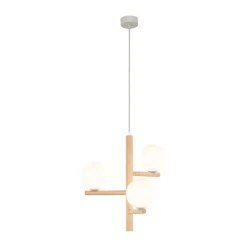 TK Lighting Hängelampe Holz Metall Glas B: 33 cm H: max. 100 cm 3x G9