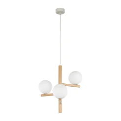 TK Lighting Hängelampe Holz Metall Glas B: 33 cm H: max. 100 cm 3x G9