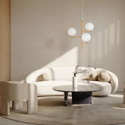 TK Lighting Hängelampe Holz Metall Glas B: 33 cm H: max. 100 cm 3x G9