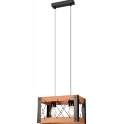 New Lamkur Hängelampe Holz Metall Rustikal B: 33 cm höhenverstellbar