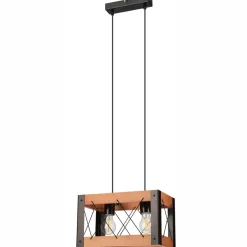 New Lamkur Hängelampe Holz Metall Rustikal B: 33 cm höhenverstellbar