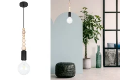 Belis Hängelampe Holz Metall Schwarz E27 Ø10 cm rund wohnlich* Hängelampen|Bürolampen