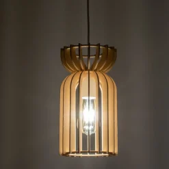 Nowodvorski Hängelampe Holz Schirm E27 Ø 16 cm Weiß Natur LOZORNO* Bürolampen|Lampen Aus Aller Welt