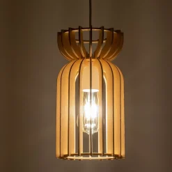 Nowodvorski Hängelampe Holz Schirm E27 Ø 16 cm Weiß Natur LOZORNO* Bürolampen|Lampen Aus Aller Welt