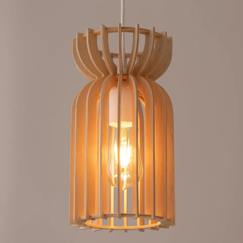 Nowodvorski Hängelampe Holz Schirm E27 Ø 16 cm Weiß Natur LOZORNO* Bürolampen|Lampen Aus Aller Welt