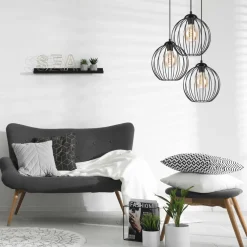 Online Lamkur Hängelampe KARNA Metall Draht Schwarz 3-flammig verstellbar