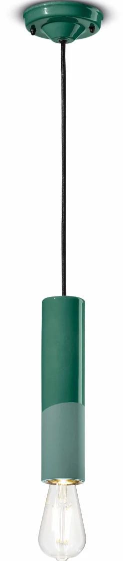 Best Ferroluce Hängelampe Keramik Ø 5,5 cm Grün E27 rund Retro