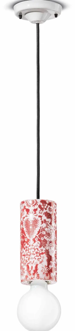 Ferroluce Hängelampe Keramik E27 rund D: 8 cm Rot Muster Retro* Wohnzimmerlampen|Esszimmer Lampen