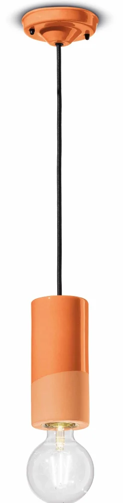 Ferroluce Hängelampe Keramik E27 rund D: 8 cm Orange Retro ENRICO* Wohnzimmerlampen|Esszimmer Lampen