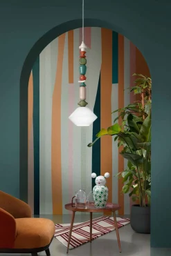 Sale Ferroluce Hängelampe Keramik Glas Ecru Bunt E27 Retro SILVIA